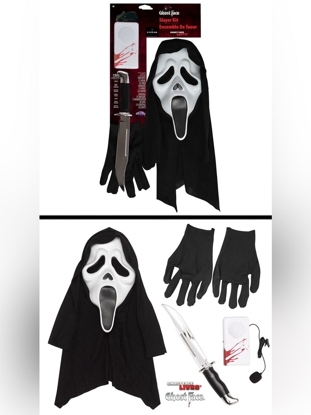 Ghost Face Mask Slayer Kit. With gloves, prop knife, and voice changer